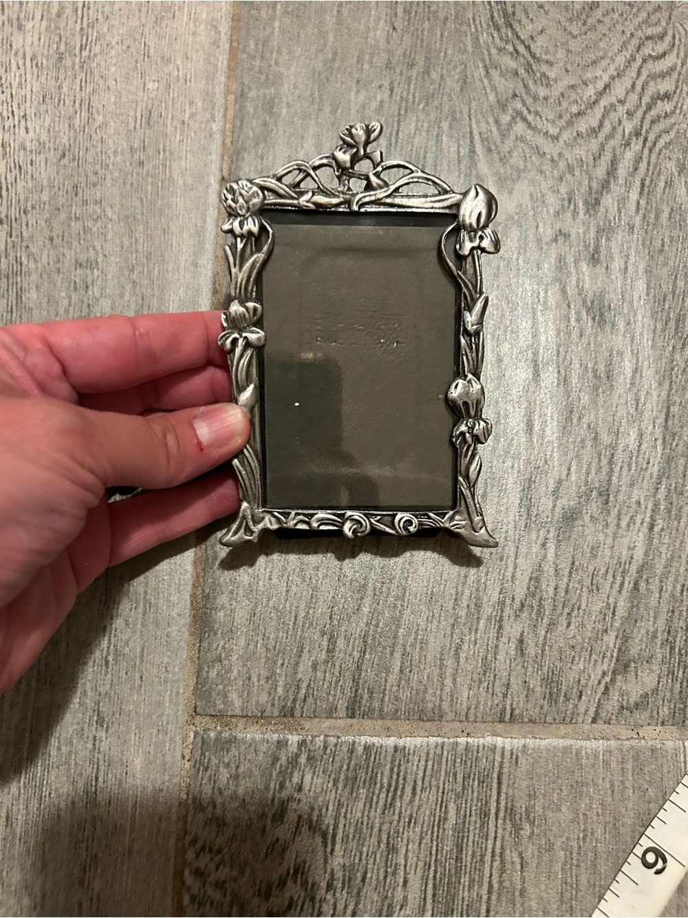miniature vintage picture frame styled in an intricate Art Nouveau design